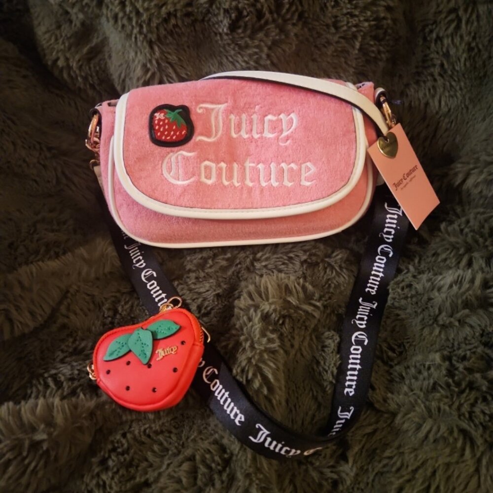 Pink and white strawberry flap bag juicy couture